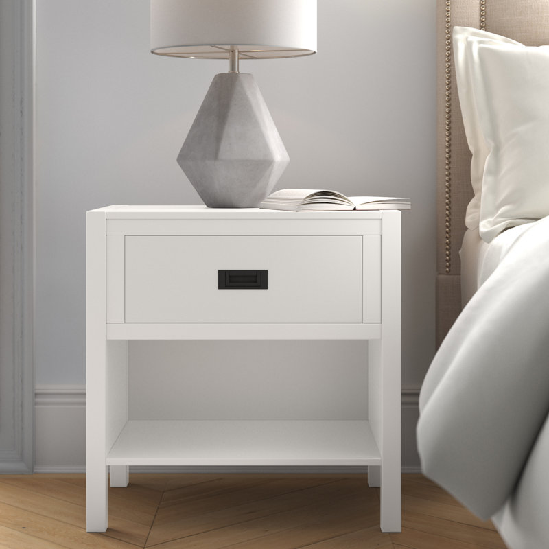 Hivernage 1-Drawer Solid Wood Nightstand, White
