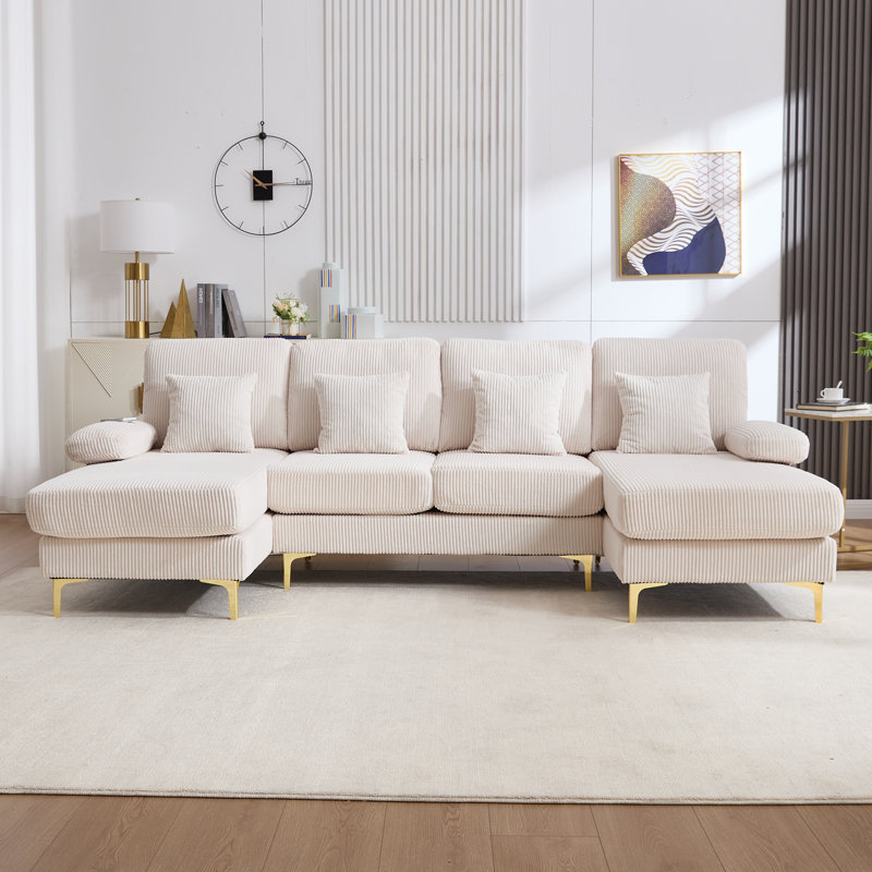 Canapé modulaire en U de 104 po, Velours côtelé beige
