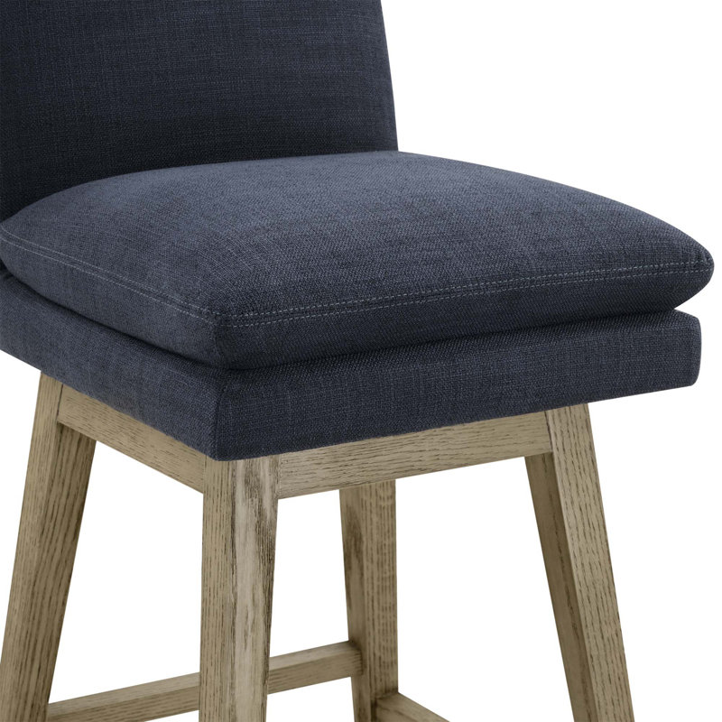 Bethea Upholstered Swivel Counter Stool, Effie Insignia Blue Performance Linen