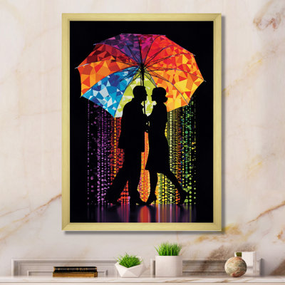 " Artful Romance Couple Under Rain "