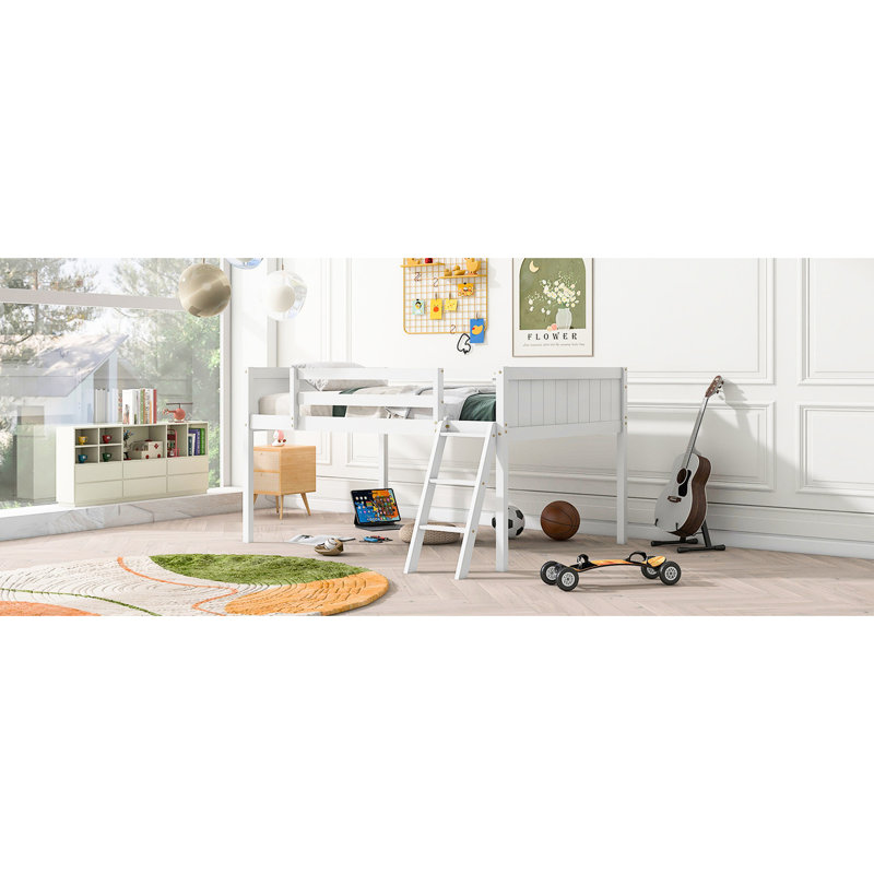Lit mezzanine bas en bois avec rangement polyvalent pour chambre à coucher, Gris