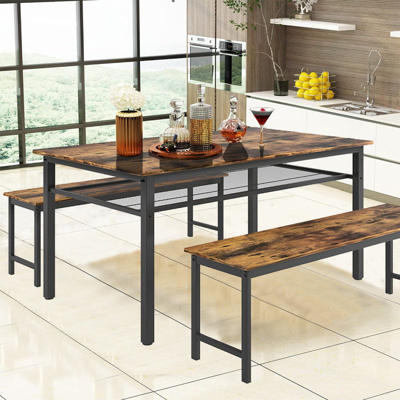 Kelcei 4 - Person Four Leg Dining Set, Brown Wood, Black, Black/Brown