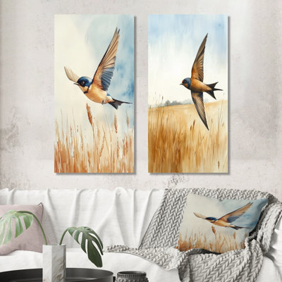Bird Swallow Over the Fields I - Orange Birds