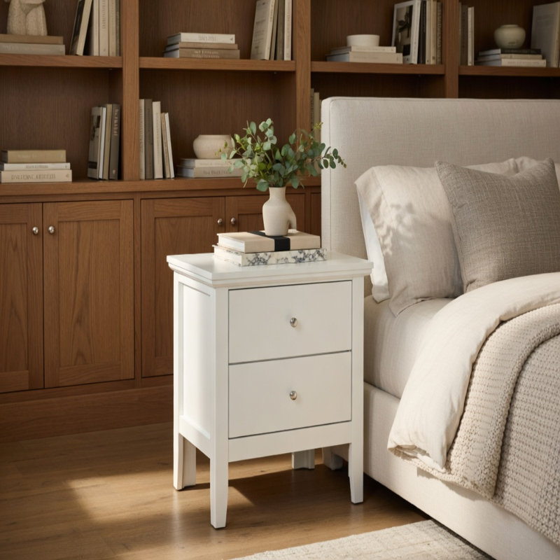 Table de chevet transitionnelle blanche élégante, Blanc