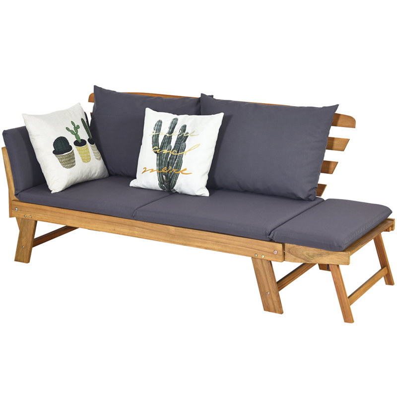 Terri 78'' Wide Acacia Patio Sofa with Cushions, Gray
