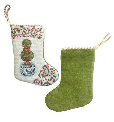 Custis Topiary Needlepoint Stocking, Large, 18" H x 8" W