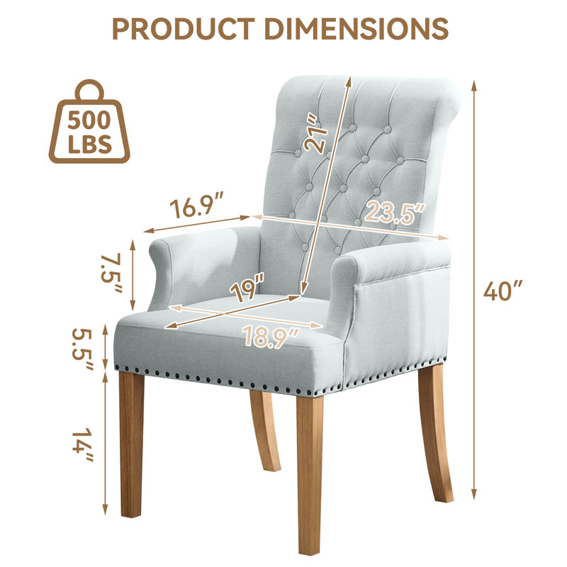 Fauteuil de salle à manger capitonné à dossier haut, lin, Lin bleu ciel