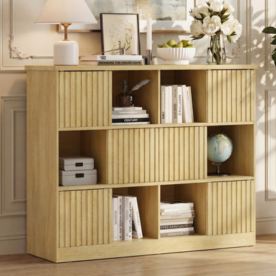 12-Cube Storage Organizer Bookcase with Sliding Doors