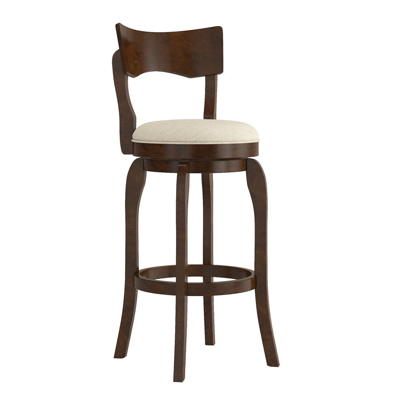Villers Swivel Upholstered Counter Stool with Solid Wood Frame, Bar Stool (29” Seat Height), Beige Linen