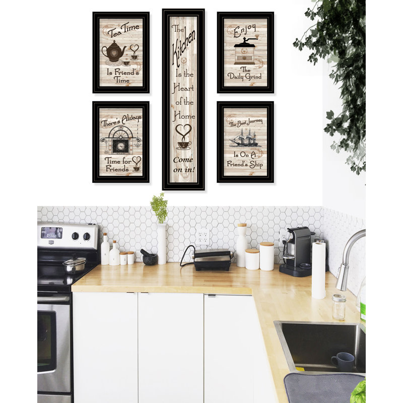Décoration murale encadrée 5 pièces Kitchen Friendship pour salon, maison, Cadre noir