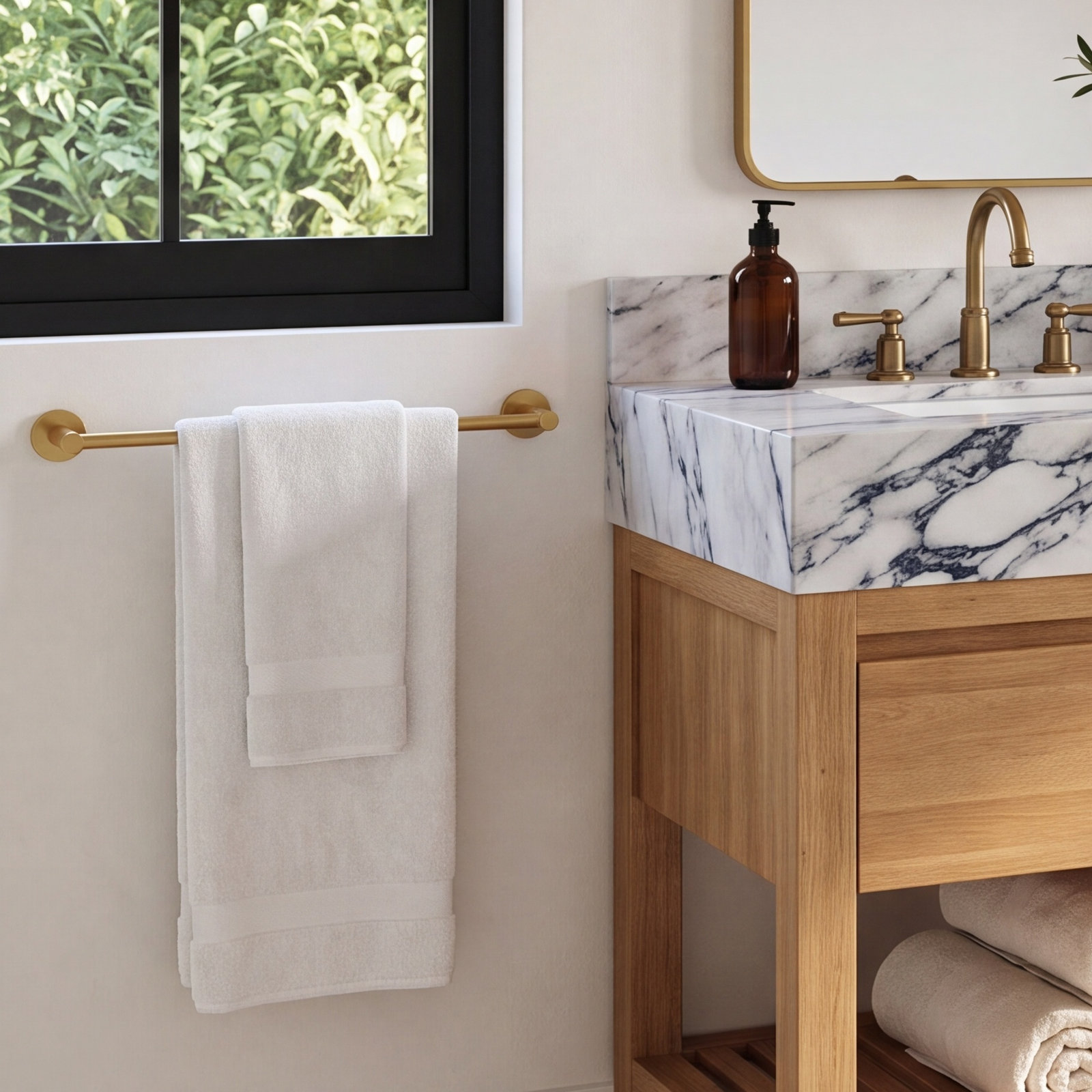 Circular 26" Wall Mounted Towel Bar, 2.13" H x 24" W x 2.88" D, Brushed Brass