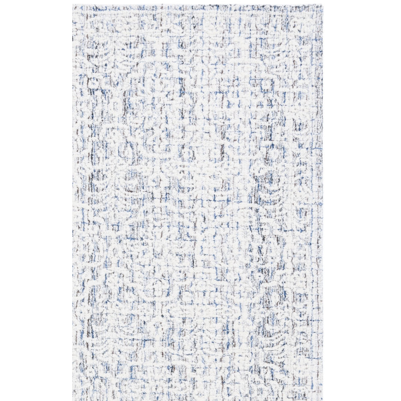 Ebony Hand Tufted Wool Cotton Pet Ikat Rug in Blue/Ivory, Runner 2'3" x 9'