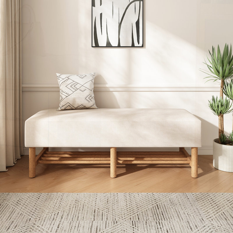 Rectangular Upholstered Linen Fabric Ottoman Bench