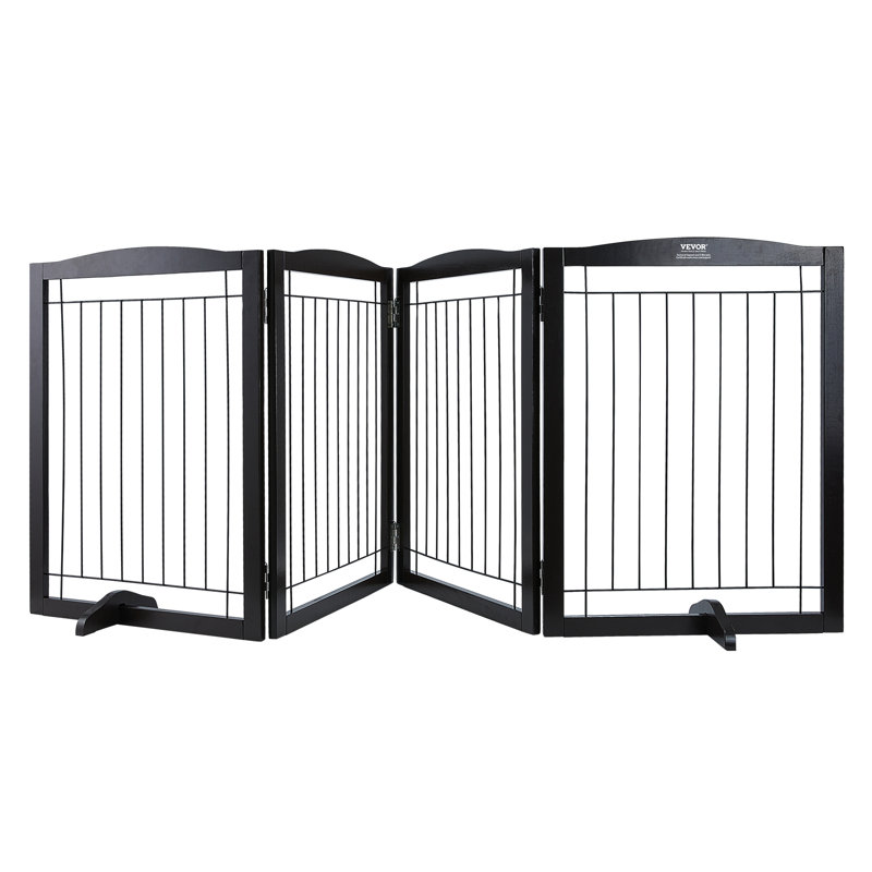 Brown Solid Wood and Metal Freestanding Pet Gate, 96.5" Wide