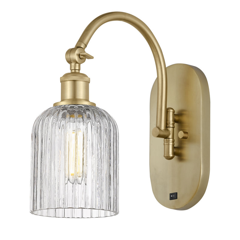 Fiennes Steel Armed Sconce, Satin Gold, Clear