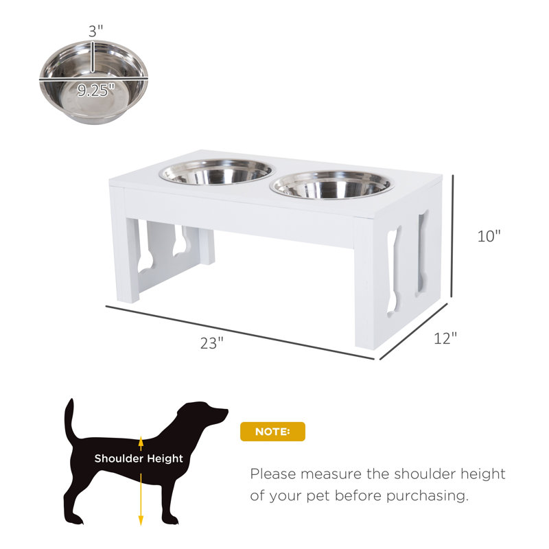 Support à bol surélevé pour chien avec bols en acier inoxydable - blanc, White