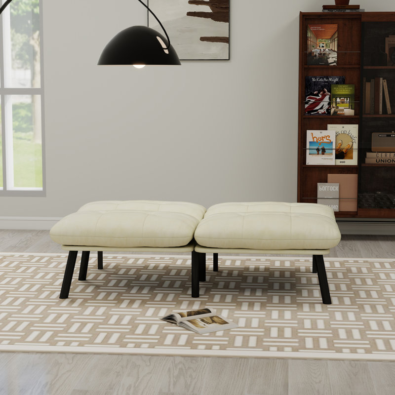 Adjustable Futon Sofa Bed With Velvet Fabric And Convertible Design, Cream Velvet