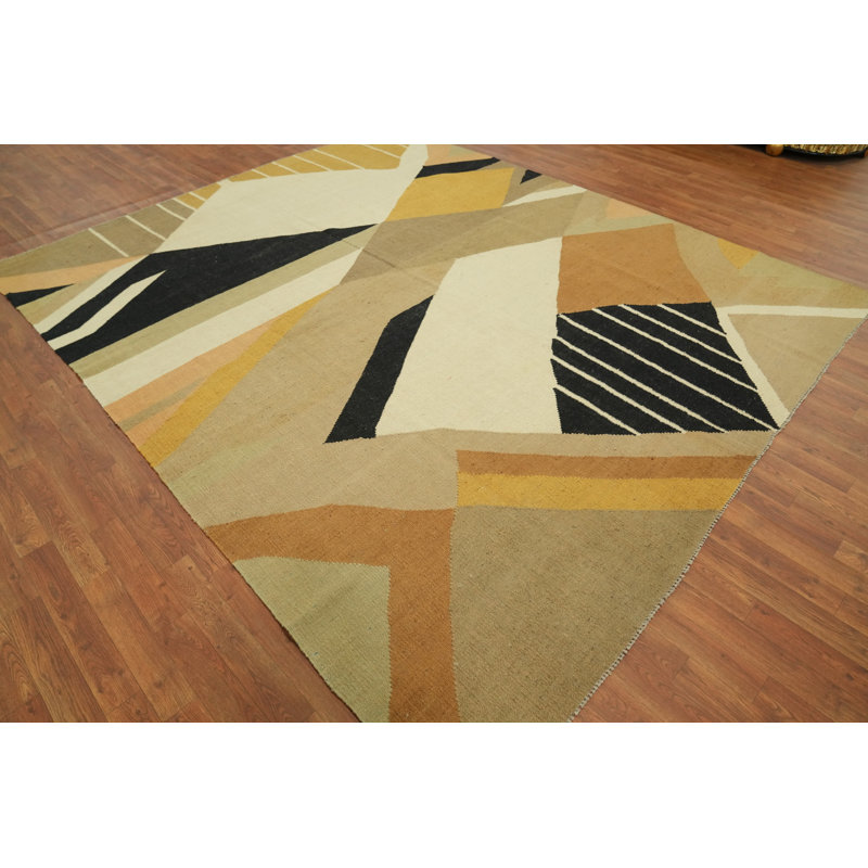 Tapis kilim moderne en laine à tissage plat 8 x 10