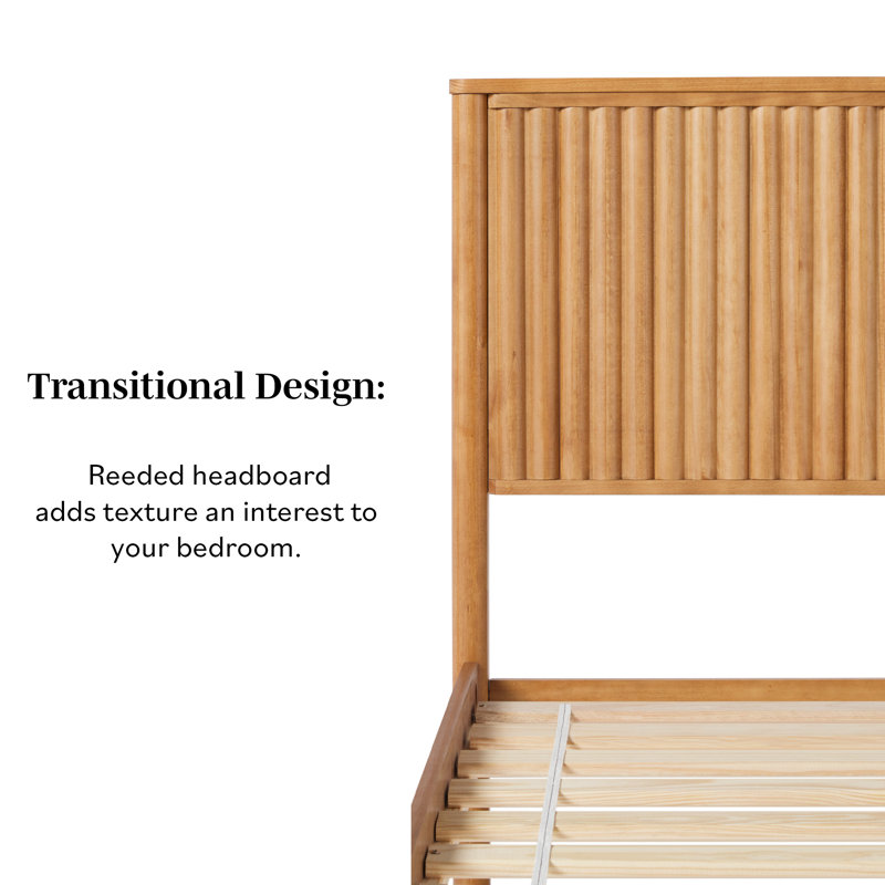Asho Solid Wood Platform Bed with Reeded Headboard