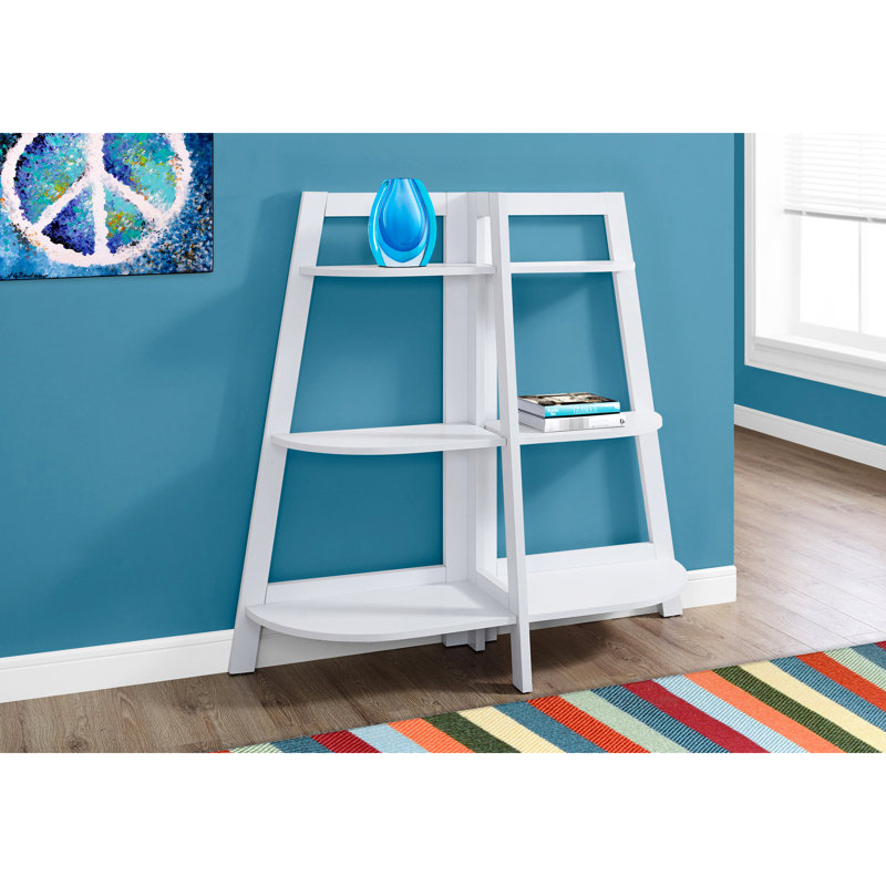 Bibliothèque blanche élégante, H 48 po, à 3 niveaux, pour la chambre à coucher et le bureau, 6 tablettes ouvertes, stratifié 3 stable, salon contemporain, chambre à coucher, construction fonctionnelle