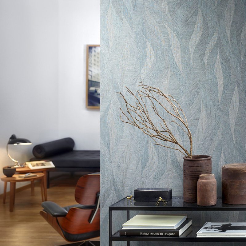 Evelina 10.05m x 70cm Textured Matte Finish Wallpaper Roll, Blue