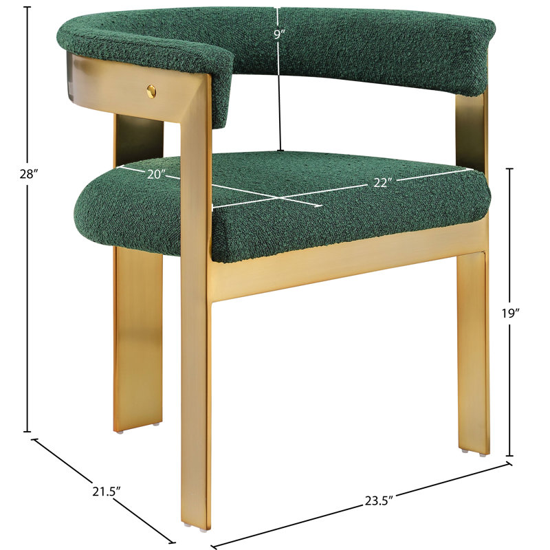 Romeo Unfinished Upholstered Back Arm Chair, Brushed Gold, Green Boucle Fabric