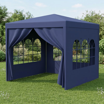 Tente de réception d'extérieur robuste mesurant 10 x 10 pieds, convenant aux mariages, comprenant 4 panneaux muraux amovibles, couleur bleue