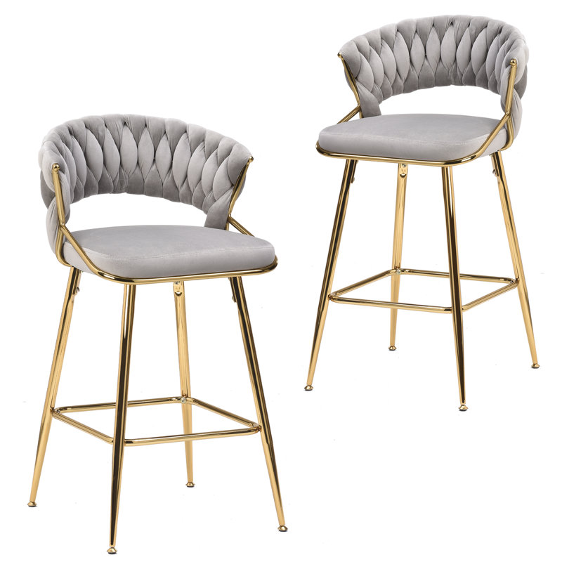 Kristyn Upholstered Counter Stool with Metal Frame, Gray