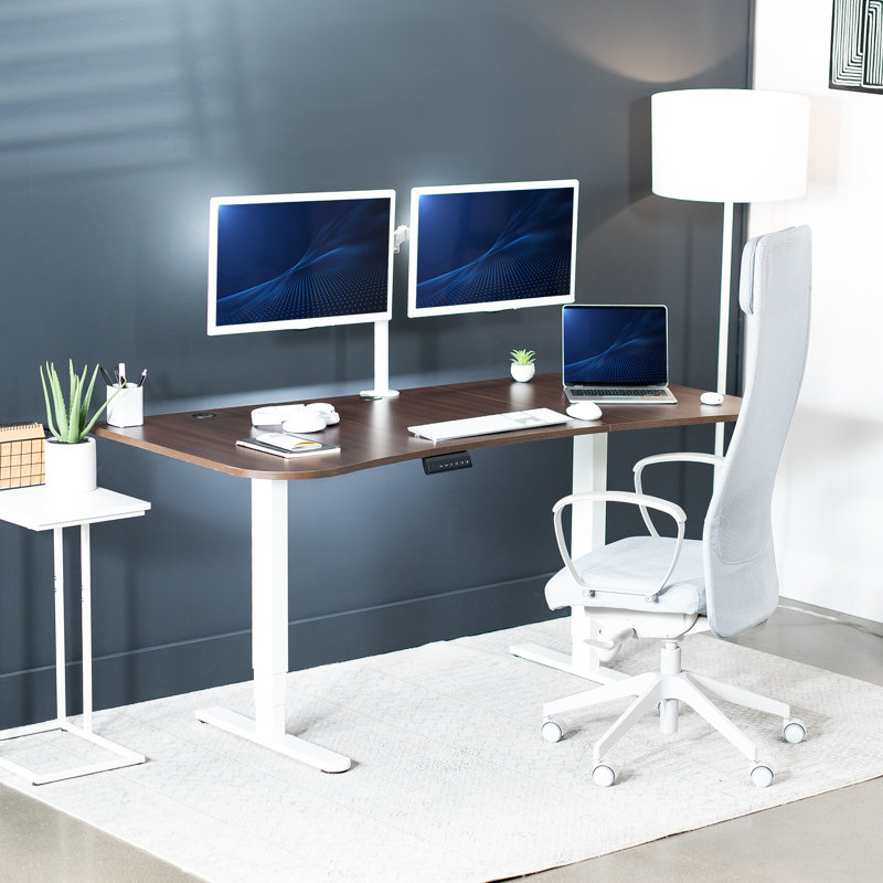 Adjustable Metal Base Standing Desk, Dark Walnut/White
