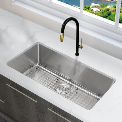 KBFmore Tight Radius 31 inch 18 Gauge inch Single Undermount Kitchen Sink with Strainer and Grid
