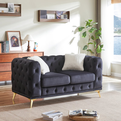 61,36 po, velours moderne, boutons en losange, 2 coussins, pieds en métal, coussins à ressorts et en mousse, espaces de vie 61,36 po avec capitonnage à boutons, pieds à blocs de couleur, structure en bois massif, confortable pour