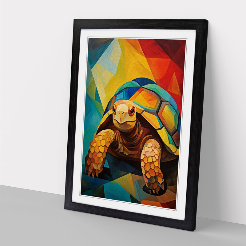 Tortoise Cubism - Framed Print, 46cm H x 34cm W x 2cm D, Black