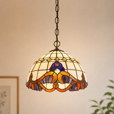 1-Light Tiffany Style Stained Glass Pendant Light