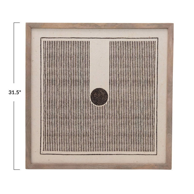 Square Brown Wood Framed Abstract Fabric Art