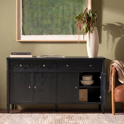 Aggie Transitional 58"W 4-Door 2-Drawer Sideboard with Cable Management and Adjustable Shelves