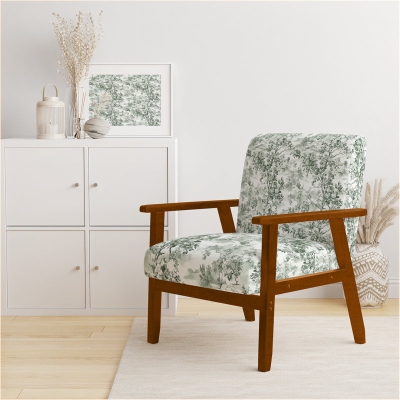 Chaise d'appoint Country Farmhouse - Fauteuil Sage Toile, Accoudoirs carrés bruns