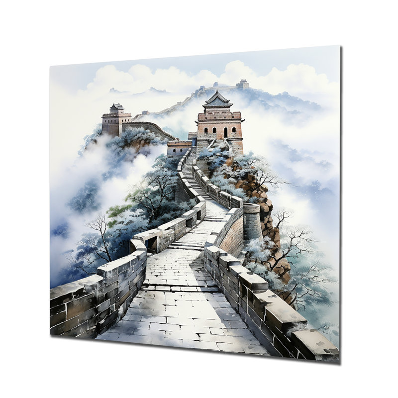 Grande muraille de Chine paysage II - art mural chinois en métal, H 16 po x l 16 po