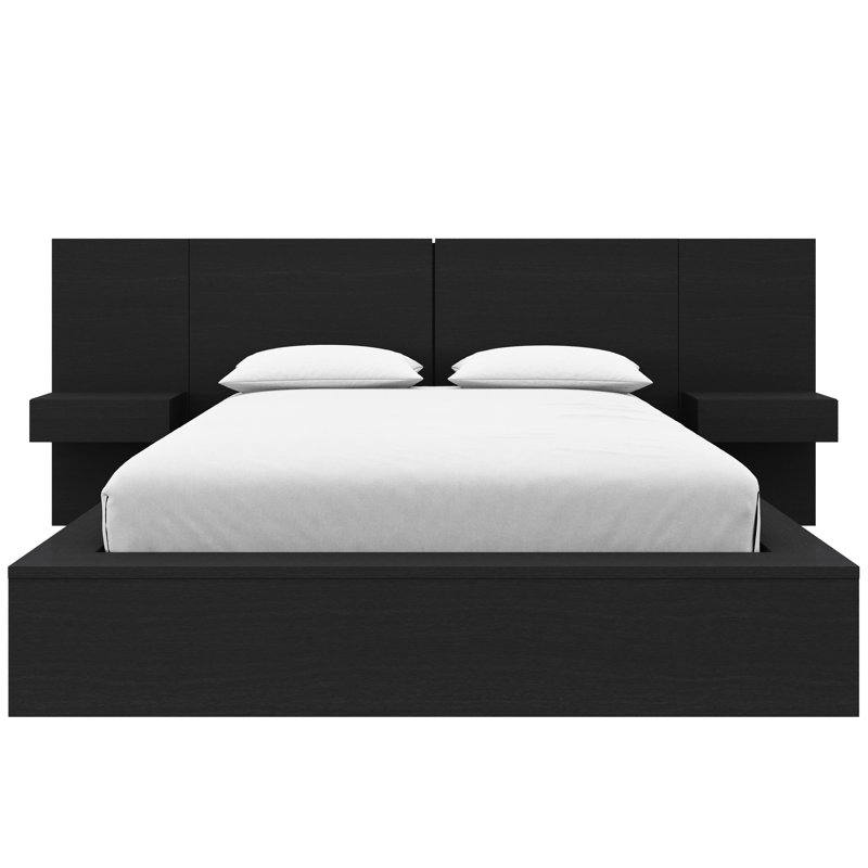 James 3 Piece Bedroom Set with Bed and 2 Floating Nightstands, King, Black