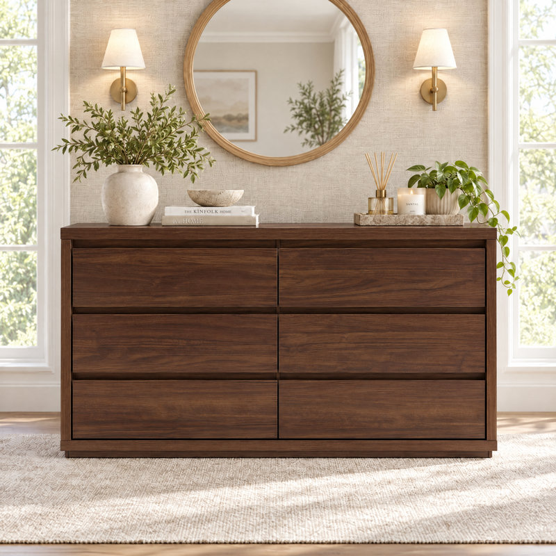 152cm W 6 - Drawer Chest of Drawers, Mahogany Brown