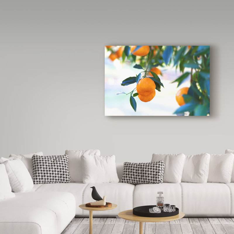 «Oranges Hanging» de Yareny, reproduction de photo sur toile tendue, H 12 po x l 19 po x P 2 po