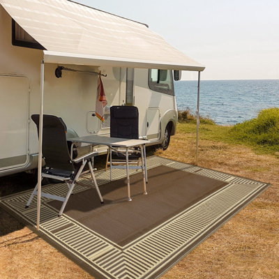 Tapis extérieur imperméable et réversible 9 x 18 pi - Tapis de paille en plastique léger - Résistant aux rayons UV, facile à nettoyer - Pivoine brun foncé moderne - Pour la cour, le patio, le camping, le porche, le pique-nique, le balcon