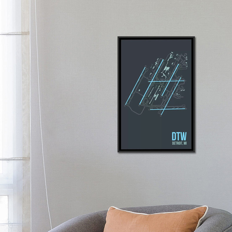 «Detroit Metropolitan», impression sur toile, H 26 po x l 18 po x P 1,5 po, Toile avec cadre noir, Pas de tapis
