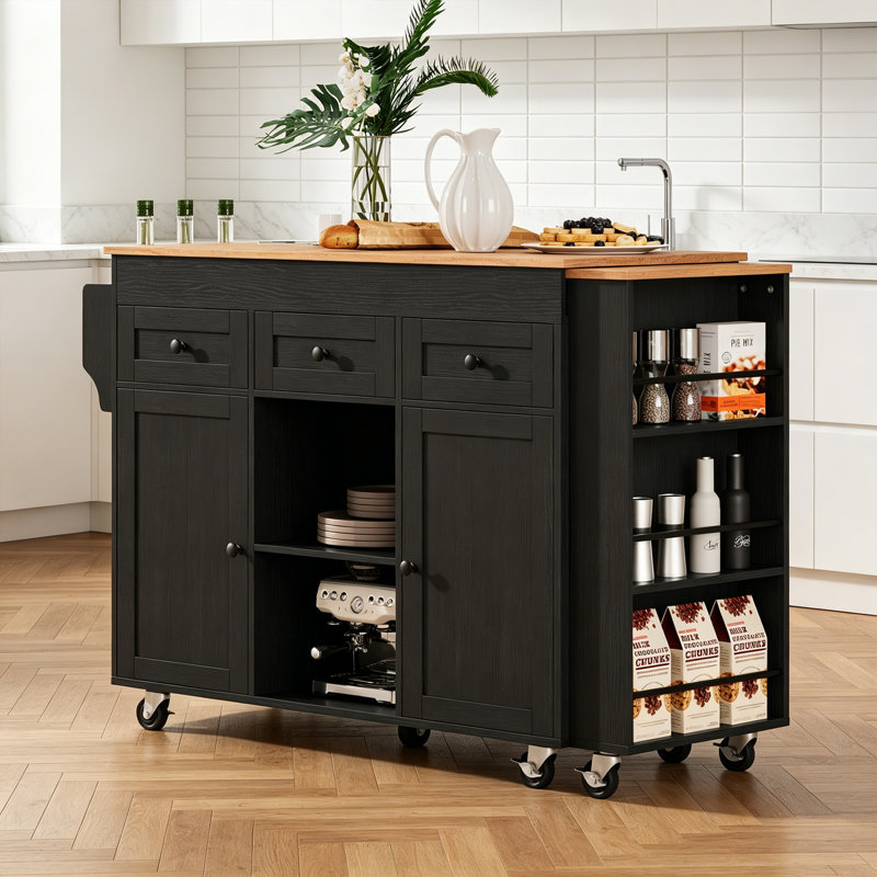 Kitchen Island With Extendable Dining Table, Black