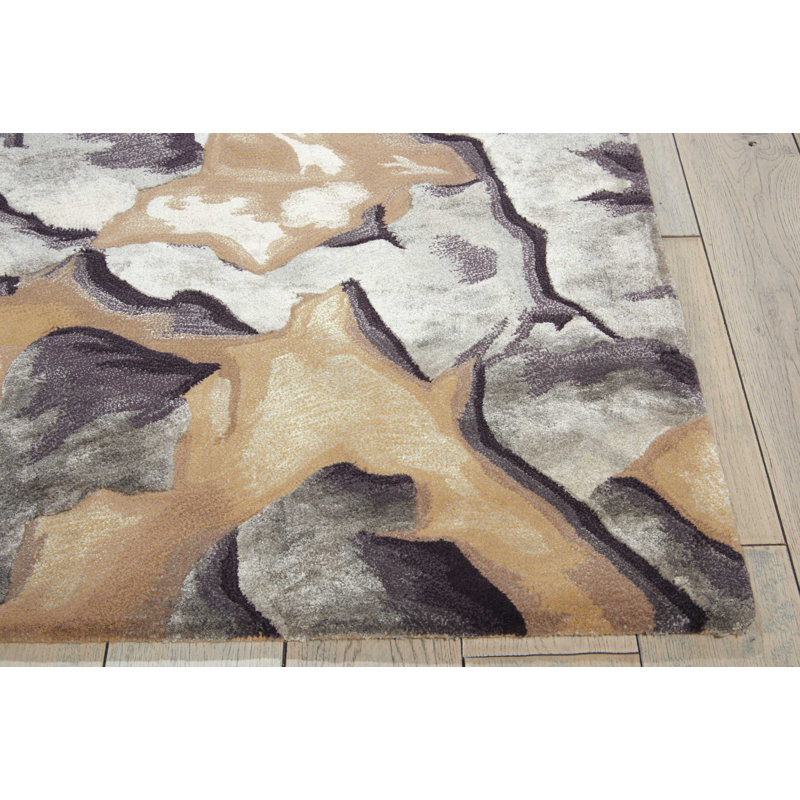 Tapis gris abstrait moderne fait à la main Versailles, Rectangle 5 pi 6 po x 7 pi 5 po