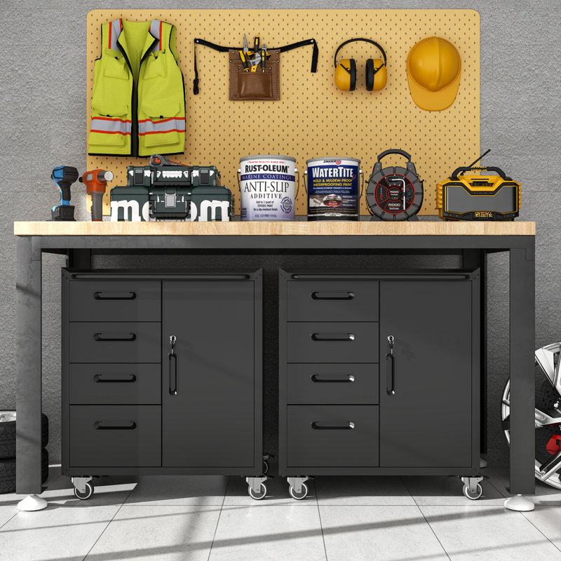 Makeace Heavy-Duty Mobile Tool Cabinet with 4 Drawers & Lockable Door, Full-Extension Ball Bearing Slide Rolling Garage Storage