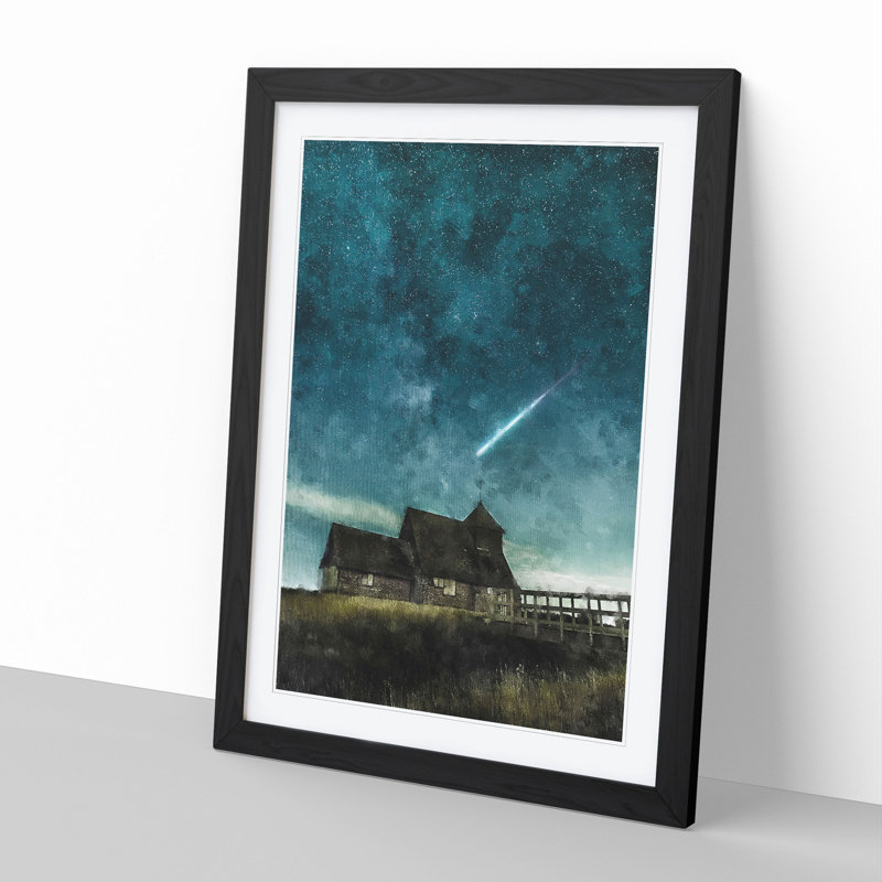 Commet Above a Farm - Picture Frame Graphic Art, 65cm H x 48cm W x 2cm D, Black Framed