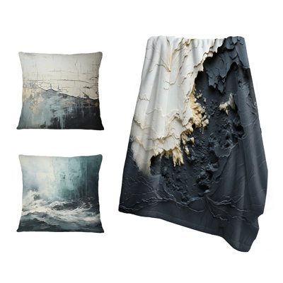 Minimalisme peinture noire et blanche Wave III - couverture douillette côtière