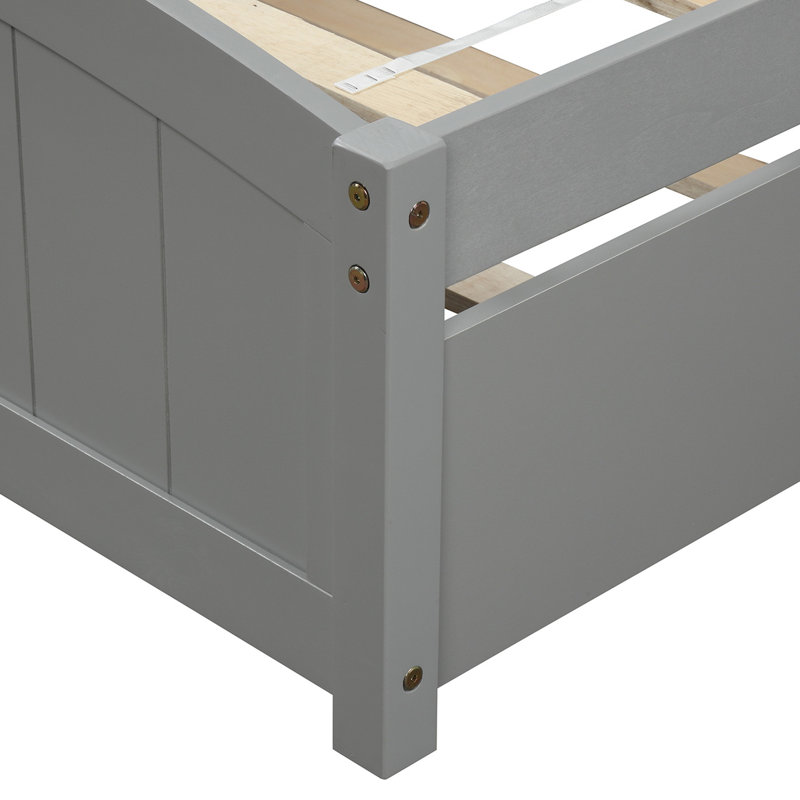 Lit plateforme gris avec lit gigogne caché - Design en bois massif pour une chambre à coucher moderne et élégante, Gris
