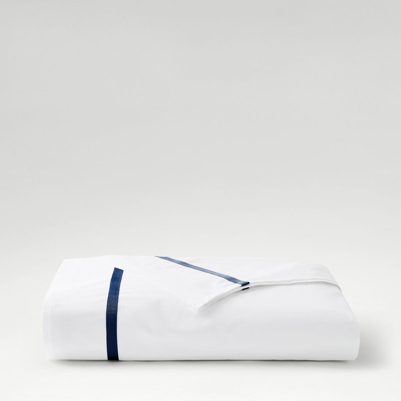 Beaumont Flat Sheet, Queen Flat Sheet, White/Navy