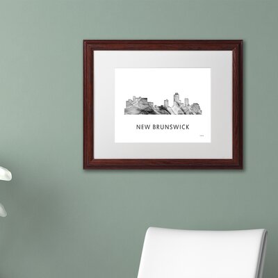 New Brunswick NJ Skyline WB-BW"" by Marlene Watson Framed Graphic Art -  Trademark Fine Art, MW0466-W1114MF